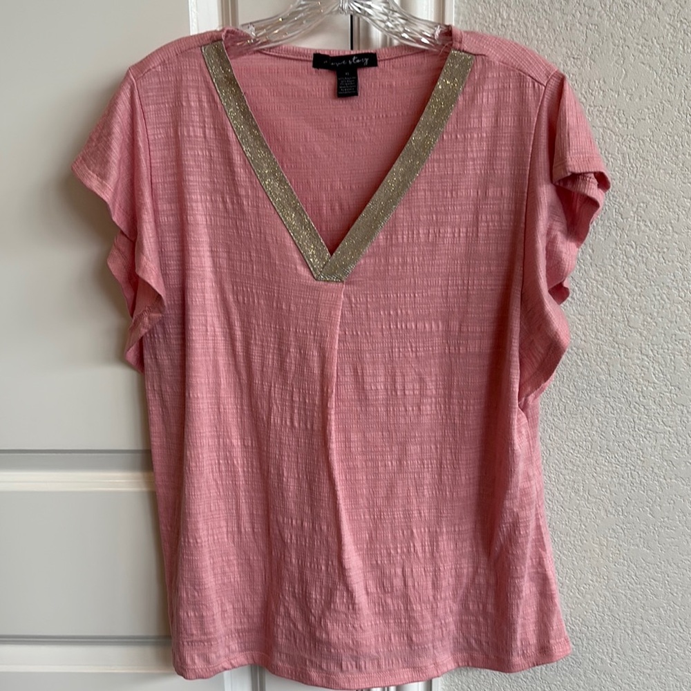Catherine Malandrino Pink Top with Metallic Trim